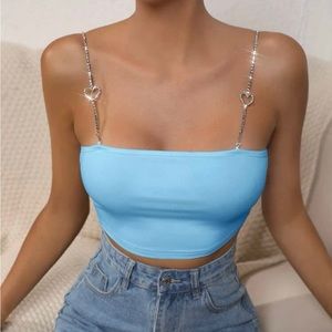 Crop top with rhinestone heart straps
